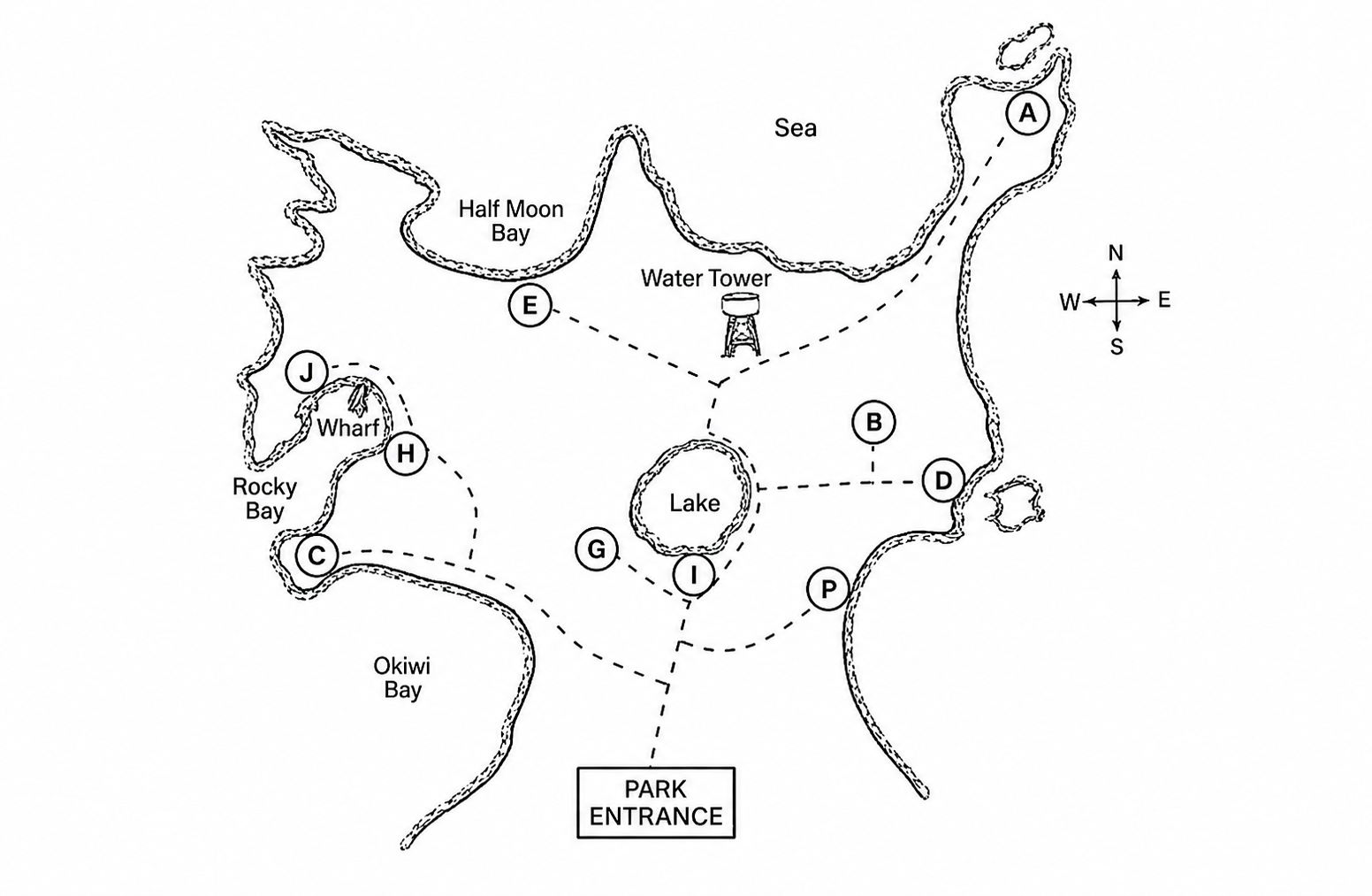 Regional Park map showing labelled points A-J