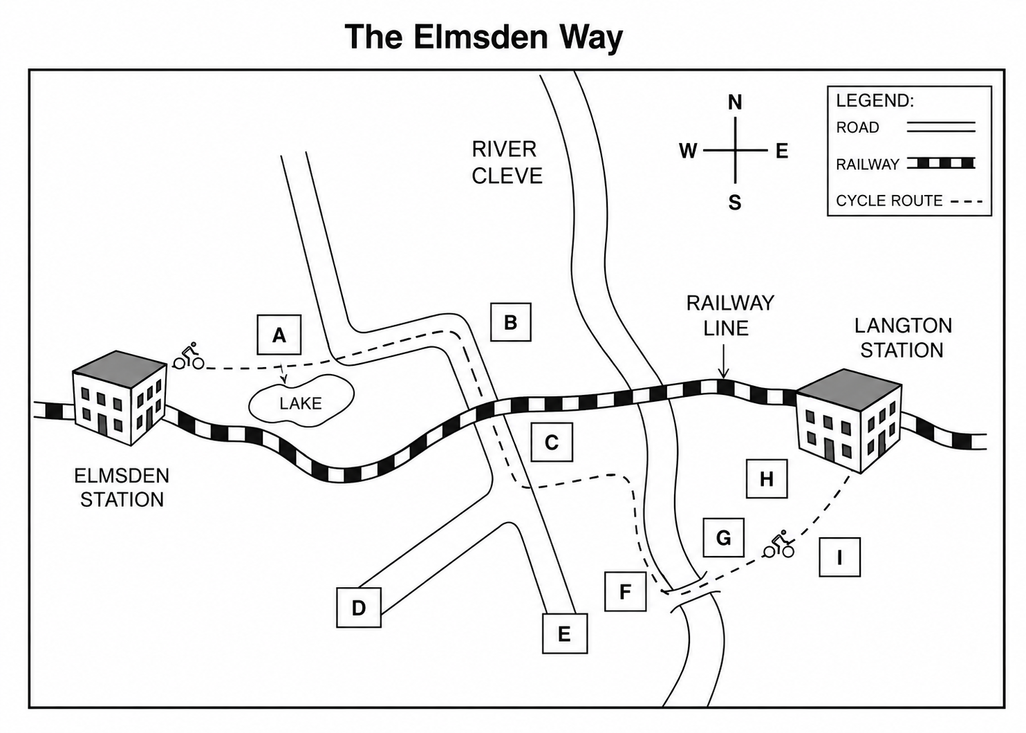 The Elmsden Way map showing labelled points A-I between Elmsden Station and Langton Station
